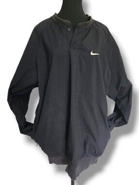 Nike Nylon Windbreaker Pullover Black Lightweight Snap Collar Jacket Men’s Large